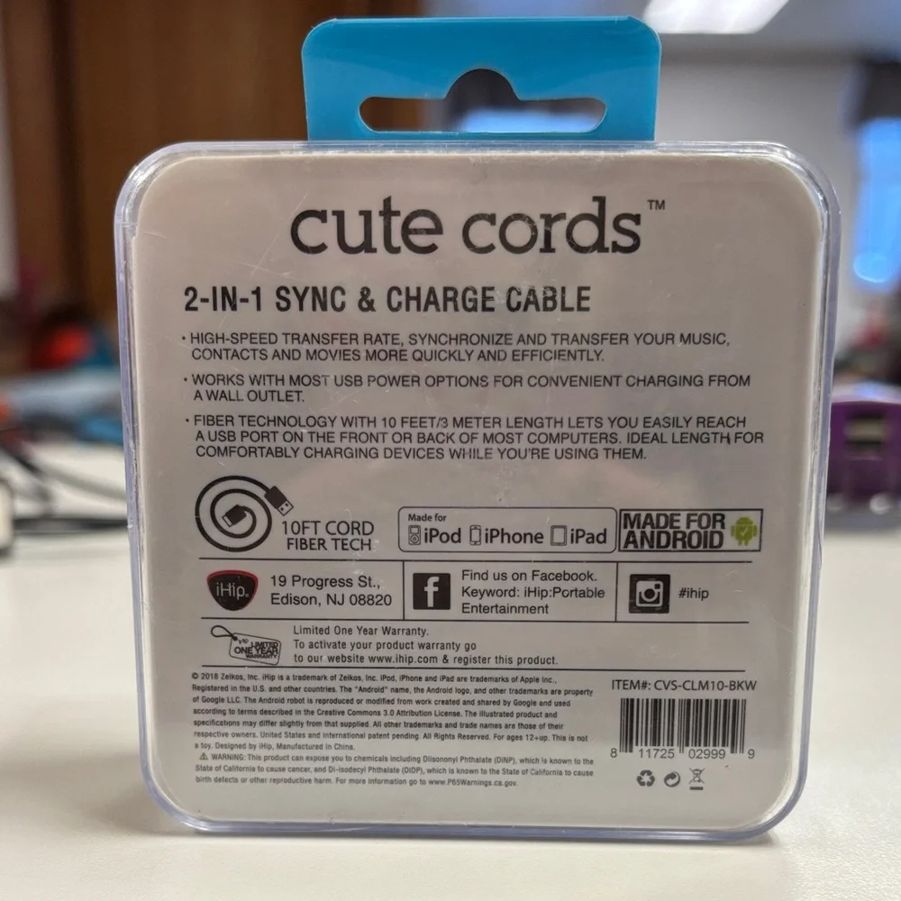 h.i.p. Cute Cords Micro + Lightning Cable - Black and White